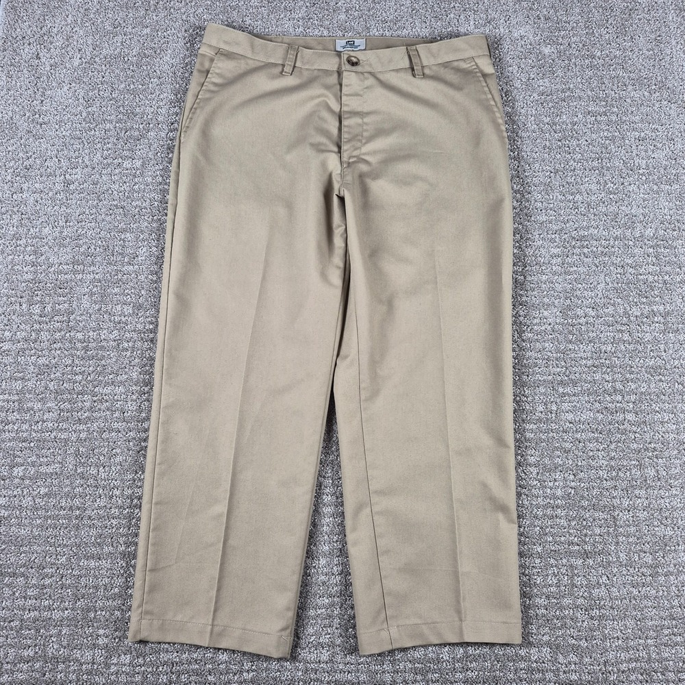 Lee Chino Pants Mens 36x29(fits 36x26) Tan Total Freedom Cotton Twill Straight